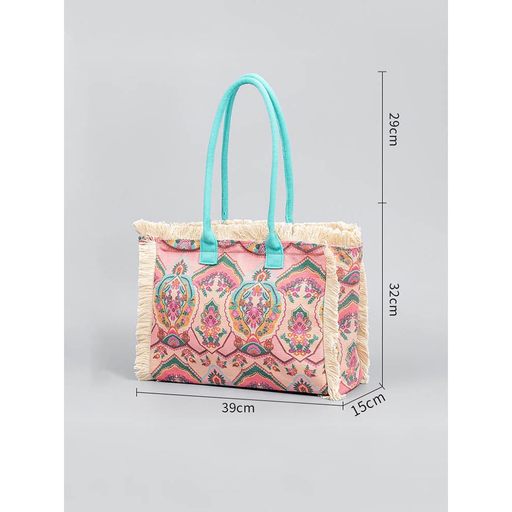 Celvera Tas Dames - Grote Shopper met Franje en Kleurrijk Bohemien Print | Zomer