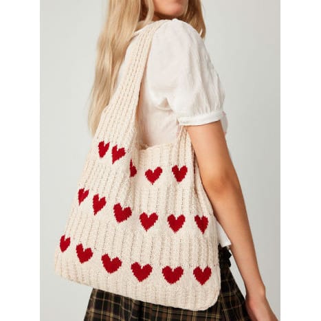 Celvera Tas Dames - Gebreide Shopper met Hartjesprint en Dubbele Hengsels