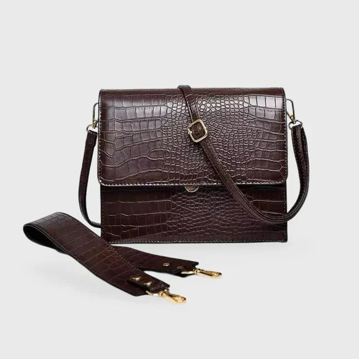 Celvera Compacte crossbody schoudertas met crocoprint in leer
