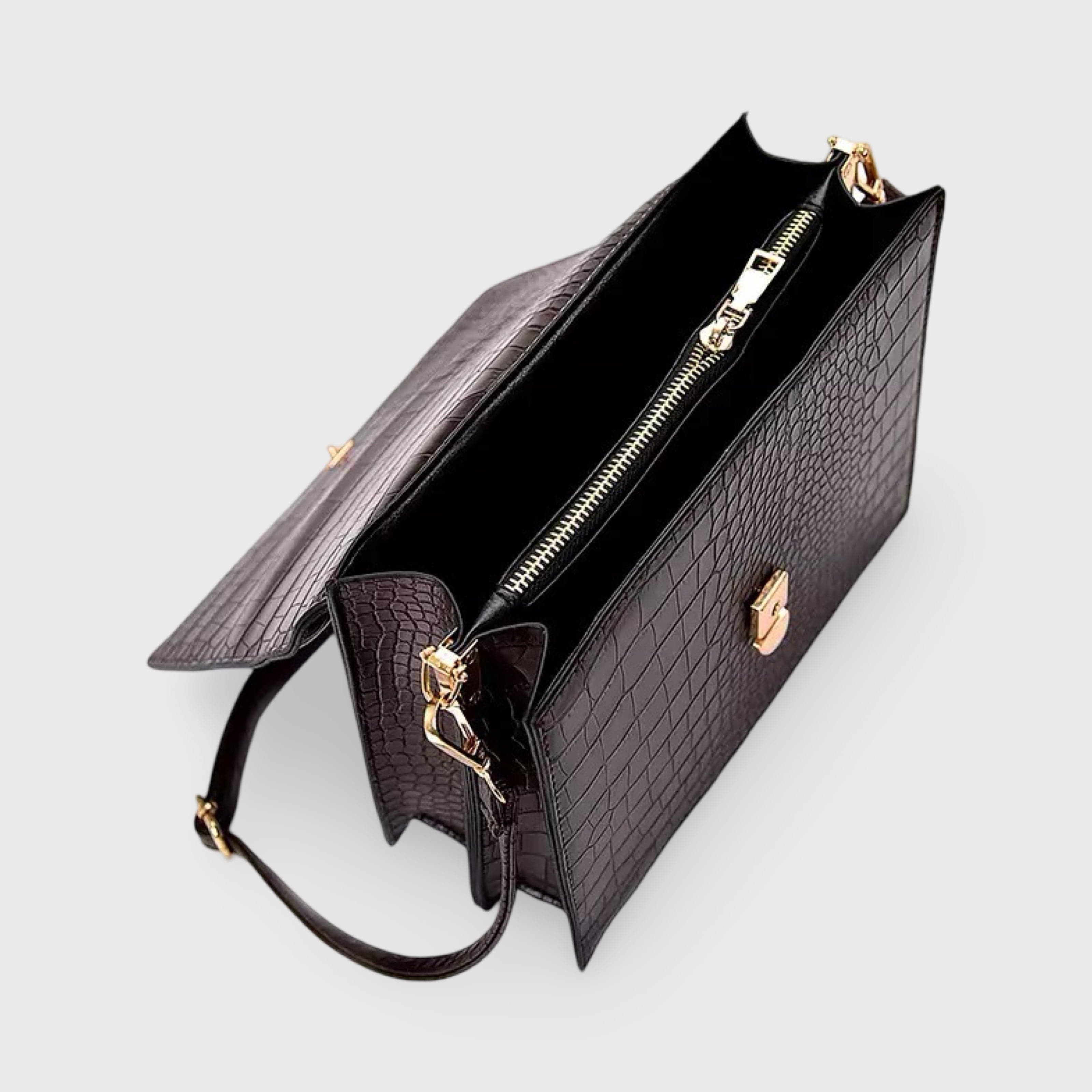 Celvera Compacte crossbody schoudertas met crocoprint in leer