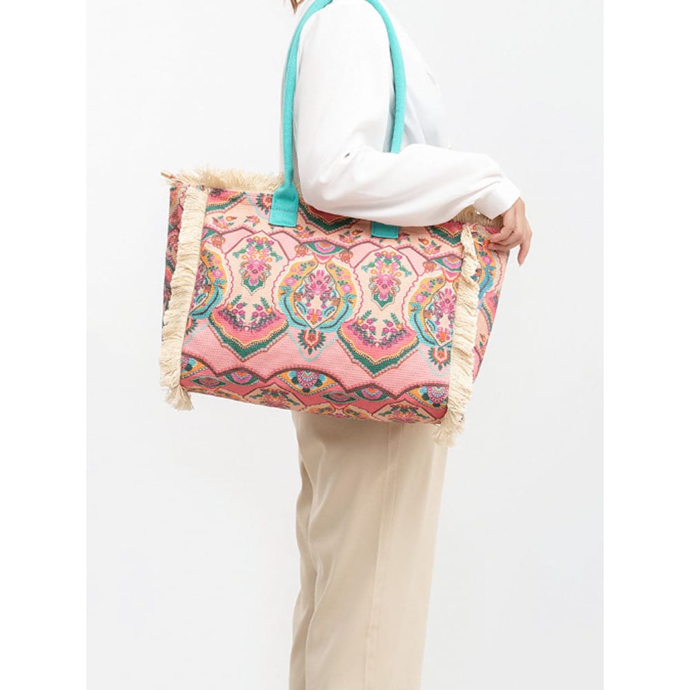Celvera Tas Dames - Grote Shopper met Franje en Kleurrijk Bohemien Print | Zomer