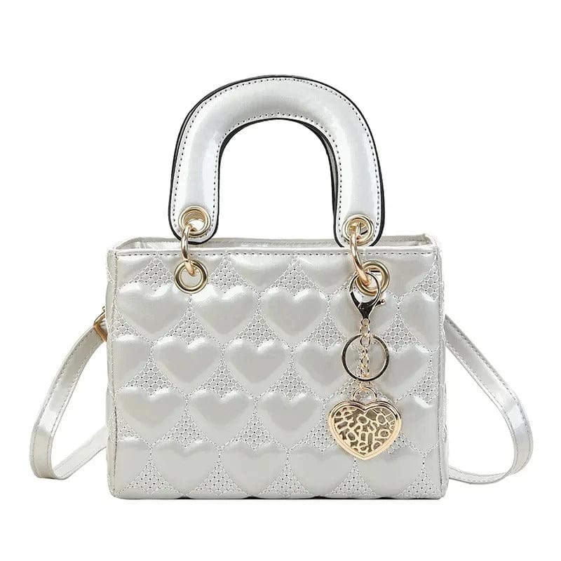 Celvera Tas Dames - Compacte Glanzende Handtas met Hartmotief en Gouden Hanger | Chique