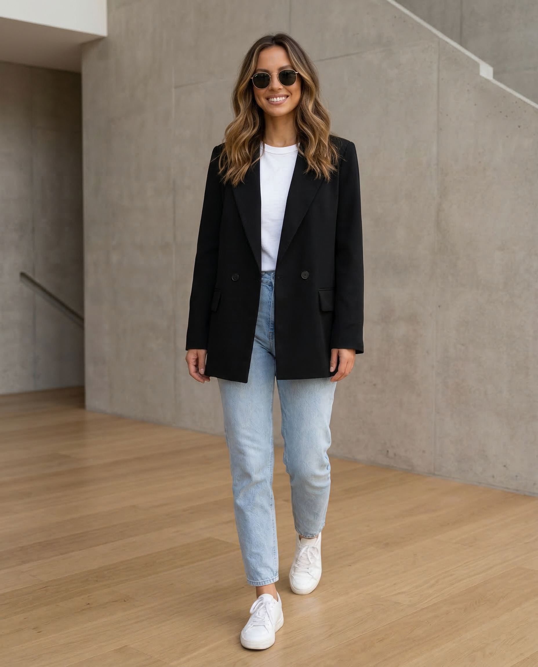 Women’s Classic Tailored Black Blazer – Elegant Double-Breasted Casual Chic Jacket
