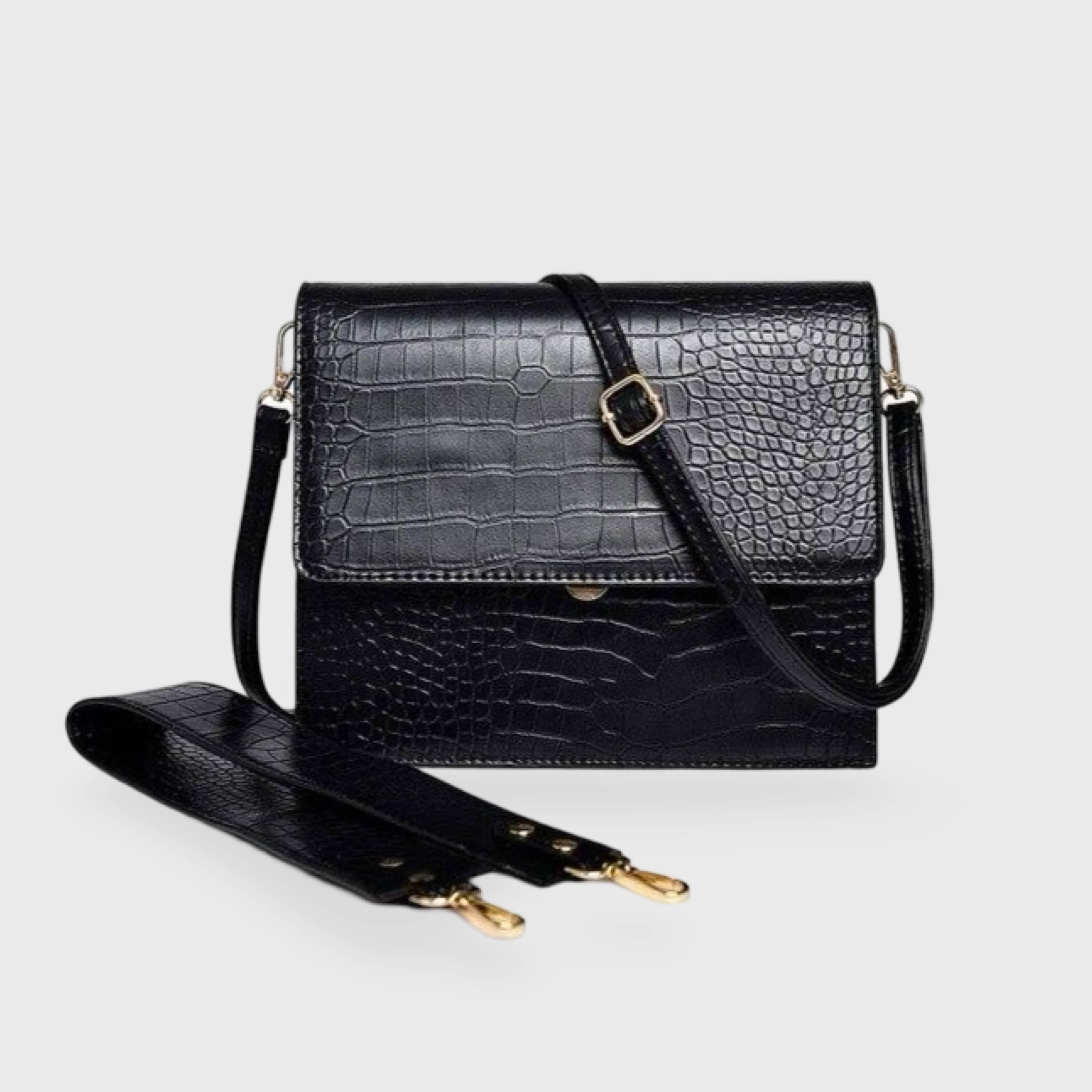 Celvera Compacte crossbody schoudertas met crocoprint in leer