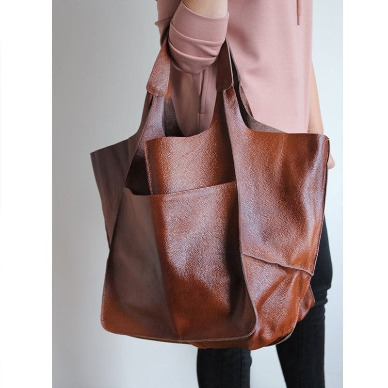 Celvera Oversized schoudertas in vintage leer met ruime draagcapaciteit