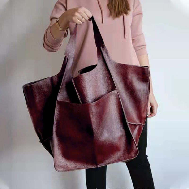 Celvera Oversized schoudertas in vintage leer met ruime draagcapaciteit