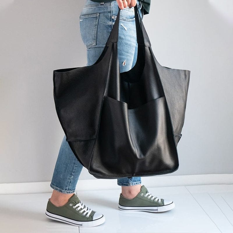 Celvera Oversized schoudertas in vintage leer met ruime draagcapaciteit