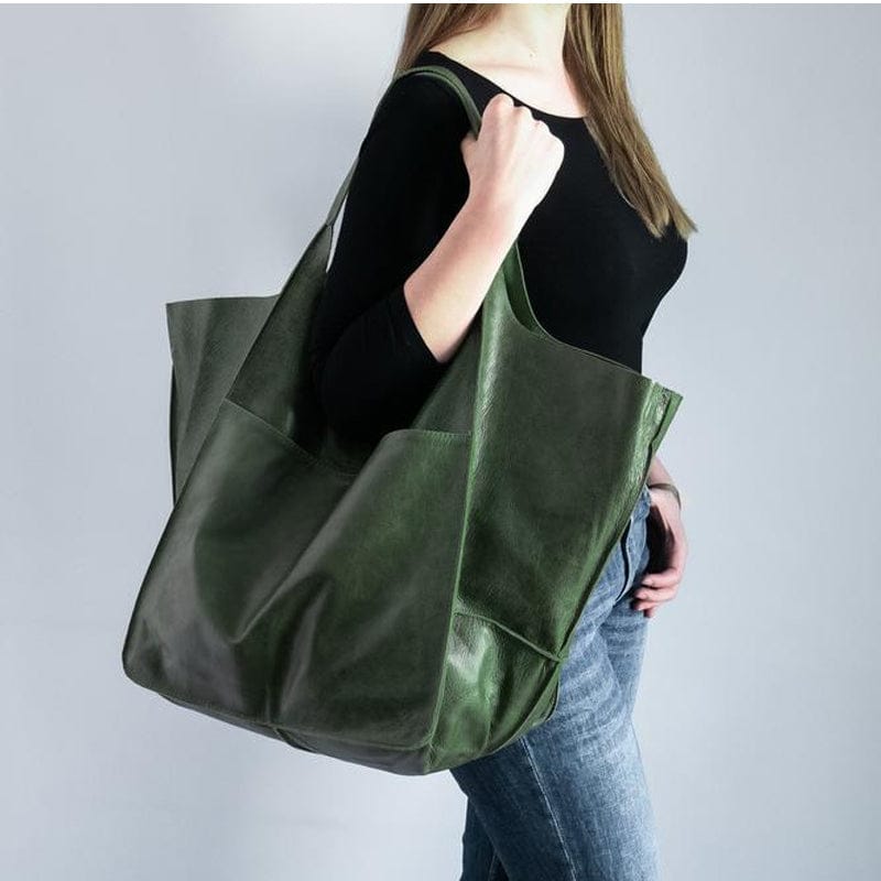Celvera Oversized schoudertas in vintage leer met ruime draagcapaciteit