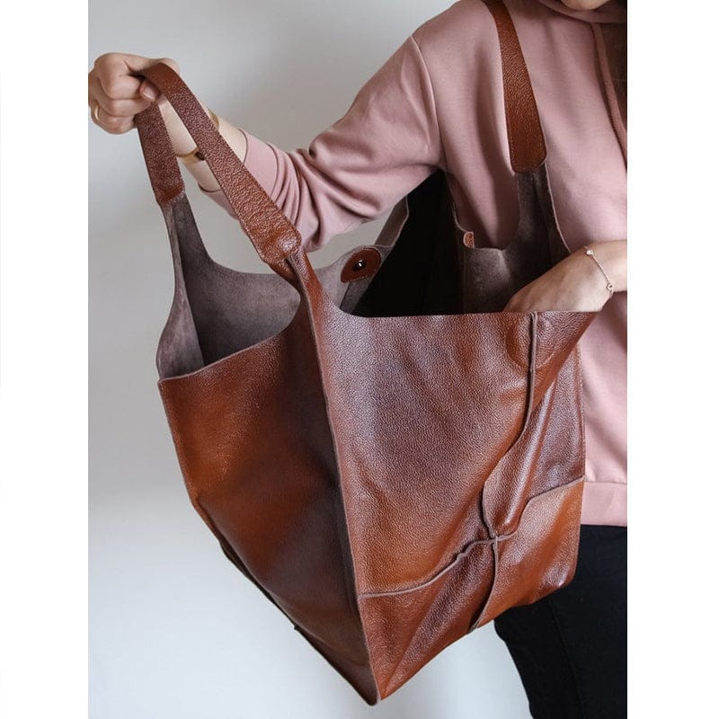 Celvera Oversized schoudertas in vintage leer met ruime draagcapaciteit