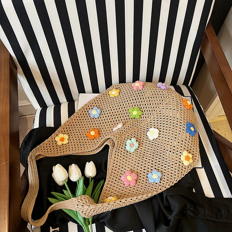 Celvera Tas Dames - Gehaakte Shopper met Bloemendetails | Zomer