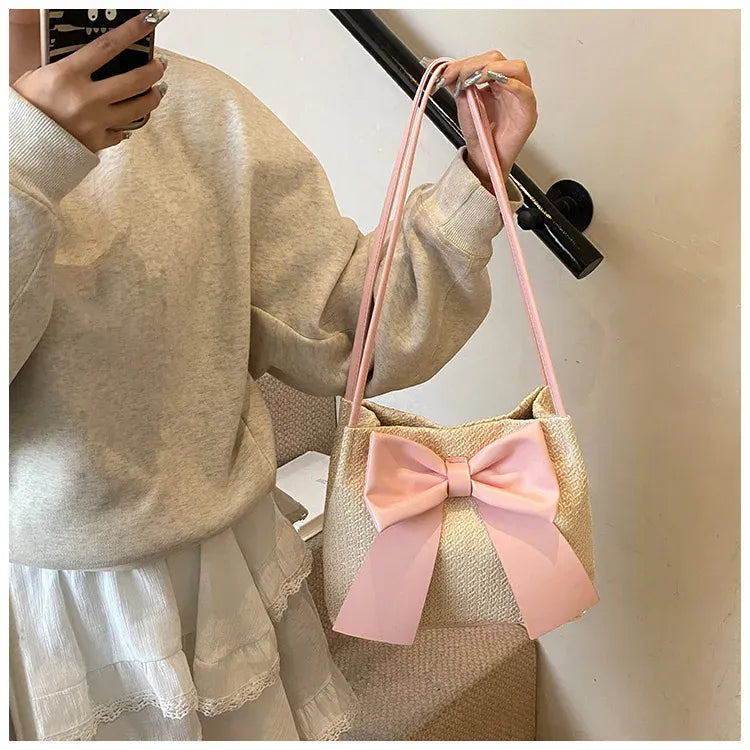 Celvera Tas Dames - Gevlochten Shopper met Oversized Strik | Zomer