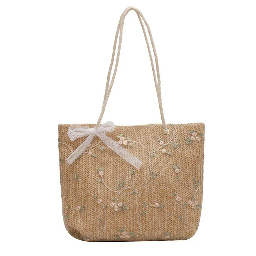 Celvera Tas Dames - Gevlochten Shopper met Bloemen en Touwhandvat | Zomer