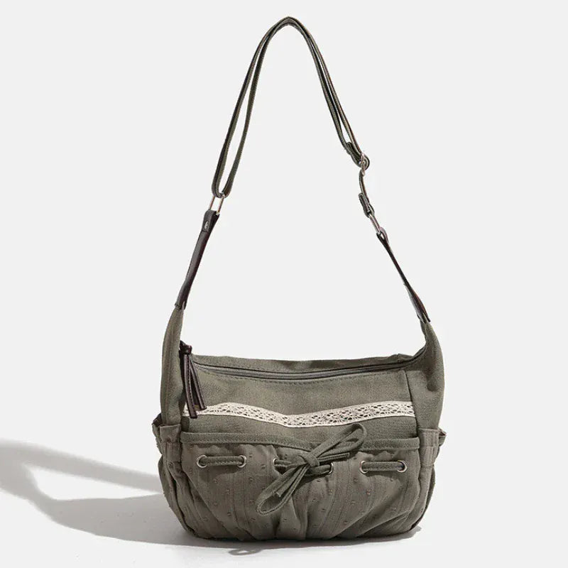Celvera Tas Dames - Casual Schoudertas met Kanten Bies en Trekkoord | Boho