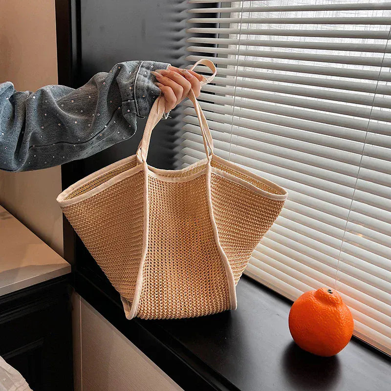 Celvera Tas Dames - Gevlochten Strandtas met Contrast Rand | Zomer