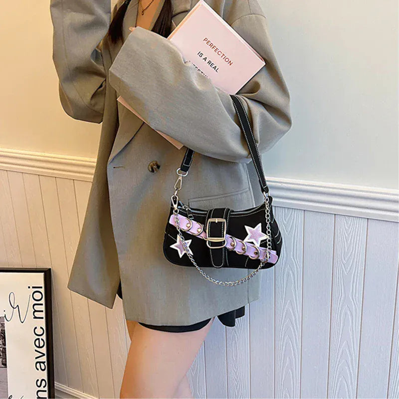Celvera Tas Dames - Hobo Schoudertas met Sterren en Ketting | Stoer