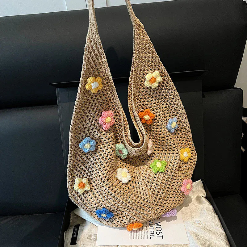 Celvera Tas Dames - Gehaakte Shopper met Bloemendetails | Zomer