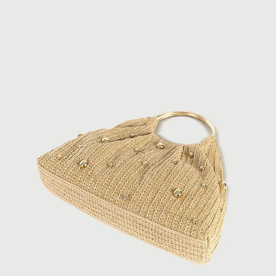 Celvera Tas Dames - Gevlochten Zomertas met Gouden Studs en Ring | Casual