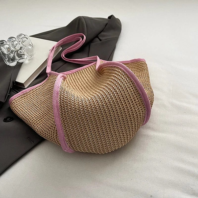 Celvera Tas Dames - Gevlochten Strandtas met Contrast Rand | Zomer