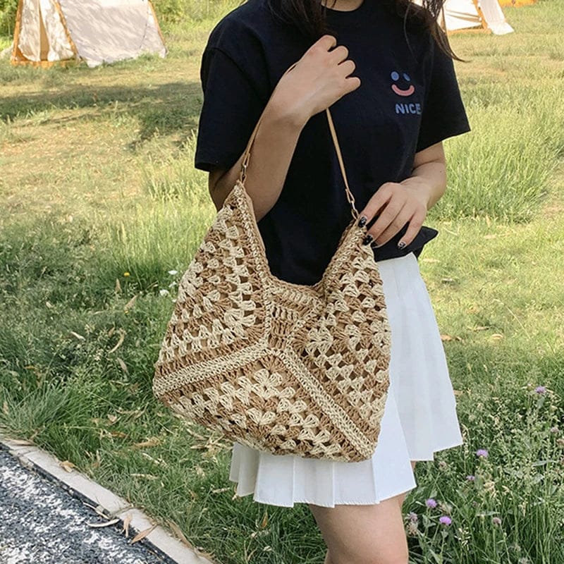 Celvera Tas Dames - Gehaakt Hobo Model met Contrast Patroon | Boho