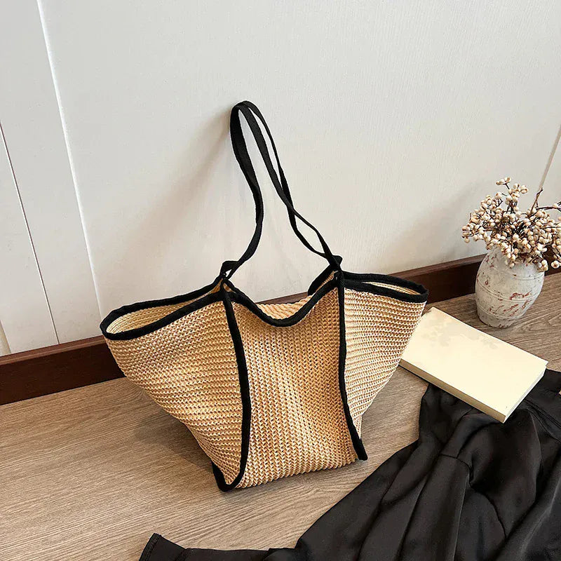Celvera Tas Dames - Gevlochten Strandtas met Contrast Rand | Zomer