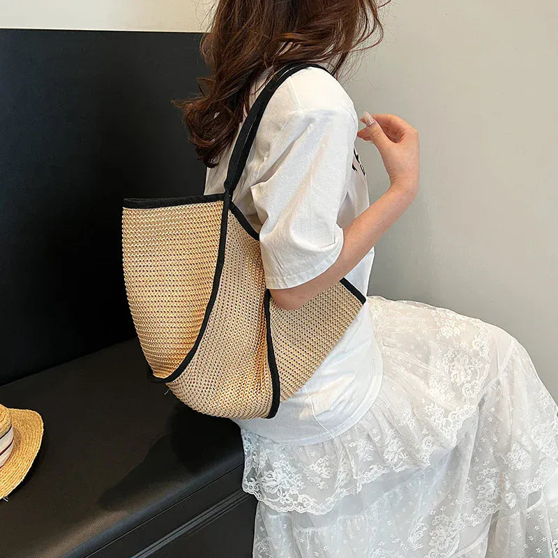 Celvera Tas Dames - Gevlochten Strandtas met Contrast Rand | Zomer