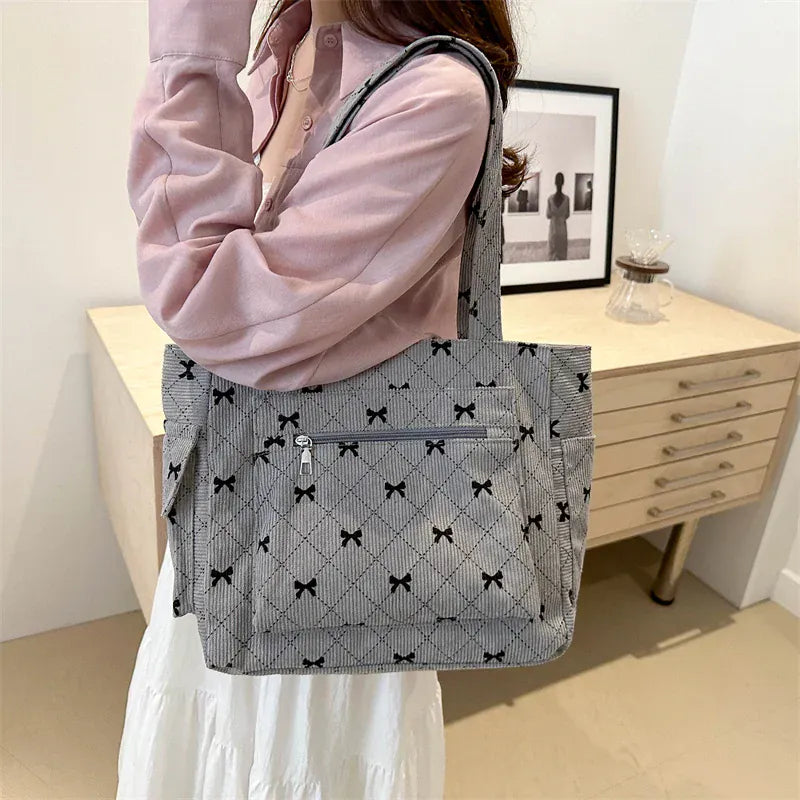 Celvera Shopper Dames - Gewatteerde Tote Bag met Strikjesprint | Casual