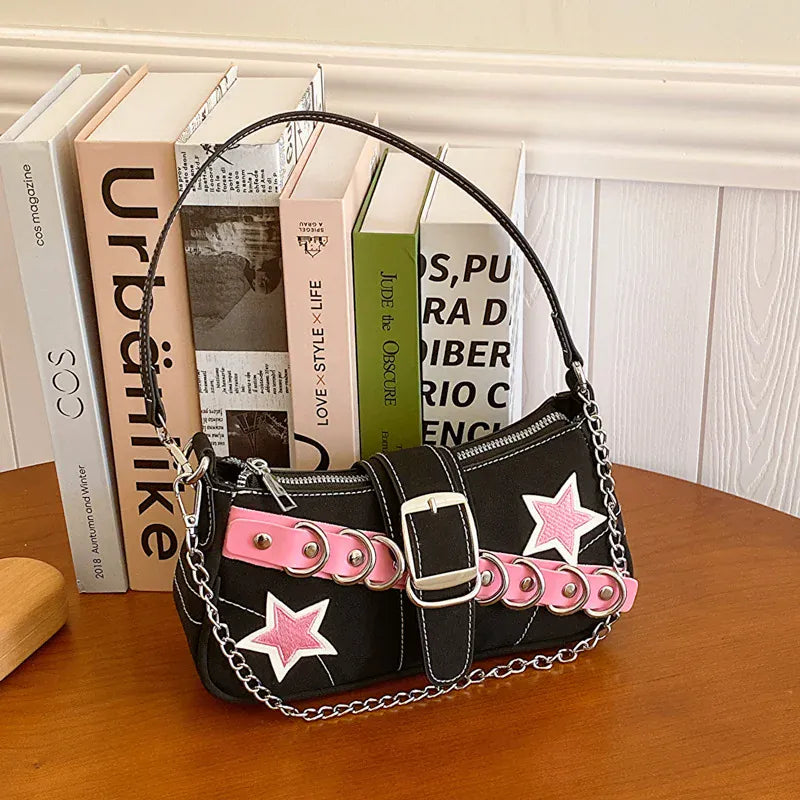 Celvera Tas Dames - Hobo Schoudertas met Sterren en Ketting | Stoer