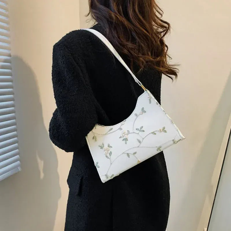 Celvera Tas Dames - Elegante Schoudertas met Bloemen Borduursel | Klassiek