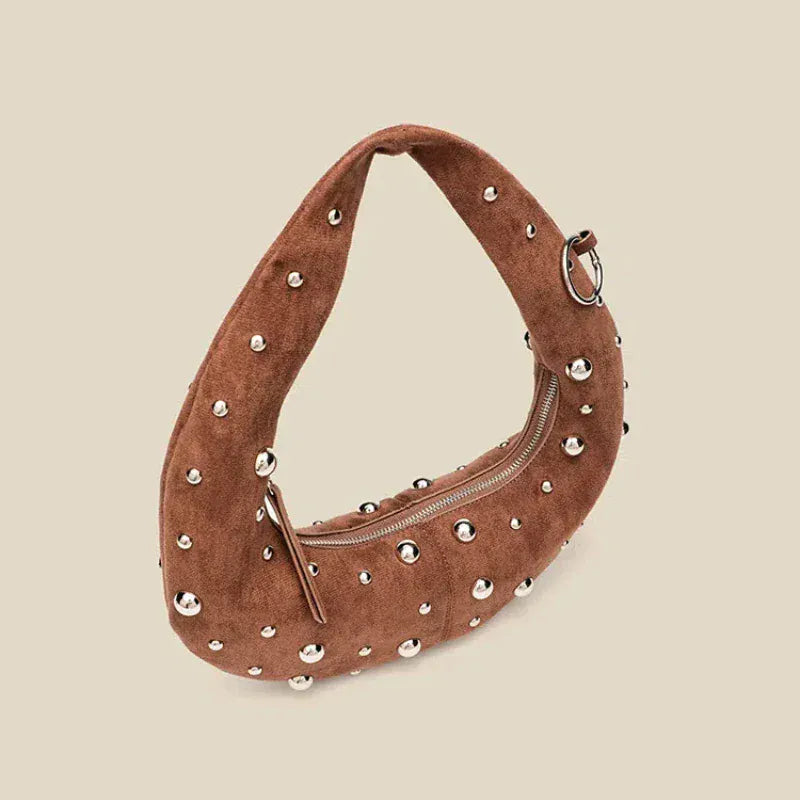 Celvera Tas Dames - Halfmaan Schoudertas met Zilveren Studs | Stoer