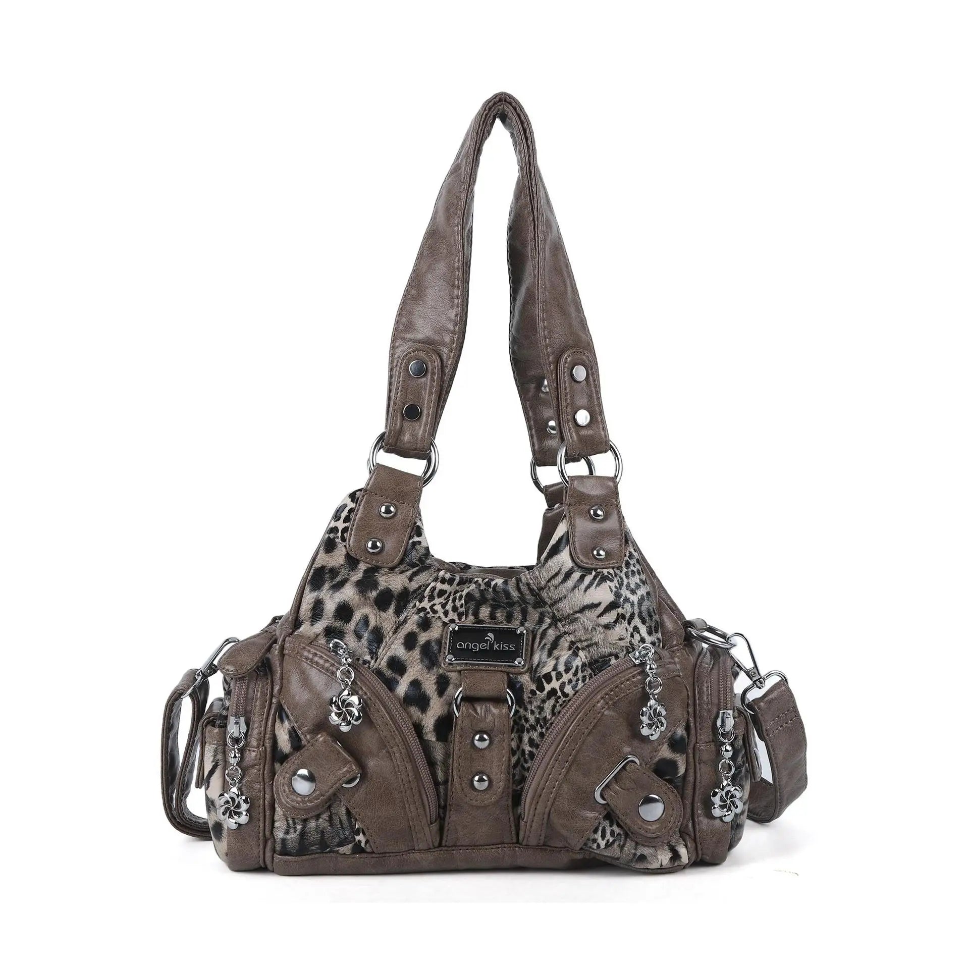 Tas Dames - Schoudertas met Dierenprint en Zilveren Hardware | Casual