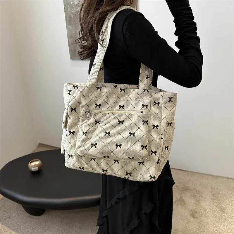Celvera Shopper Dames - Gewatteerde Tote Bag met Strikjesprint | Casual