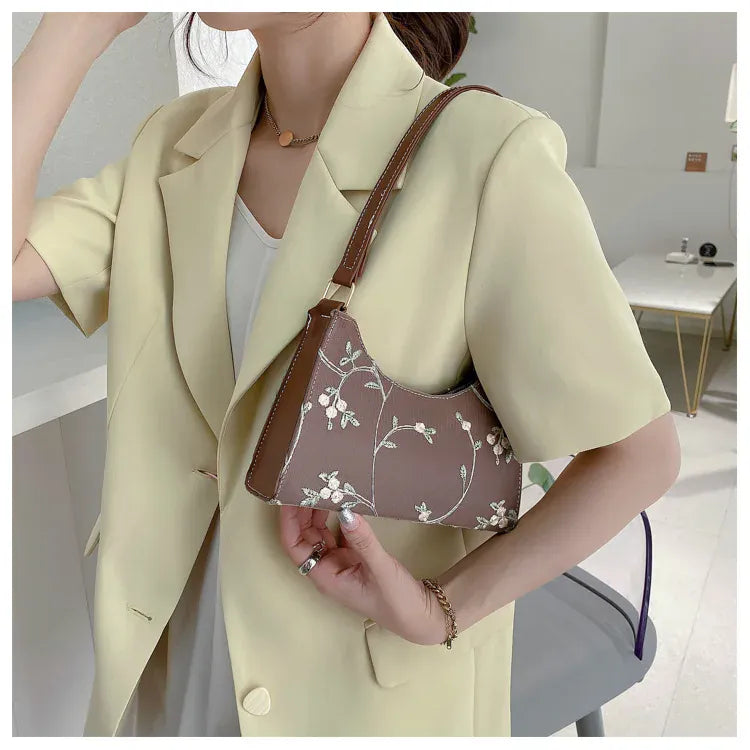 Celvera Tas Dames - Elegante Schoudertas met Bloemen Borduursel | Klassiek