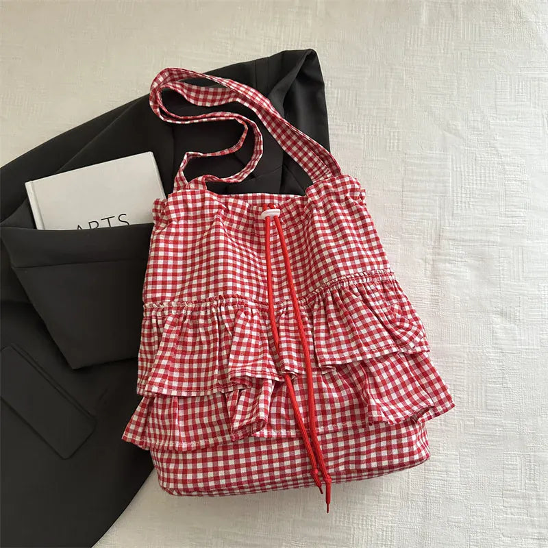 Celvera Tas Dames - Ruche Shopper met Ruitjesprint en Strikje | Zomer