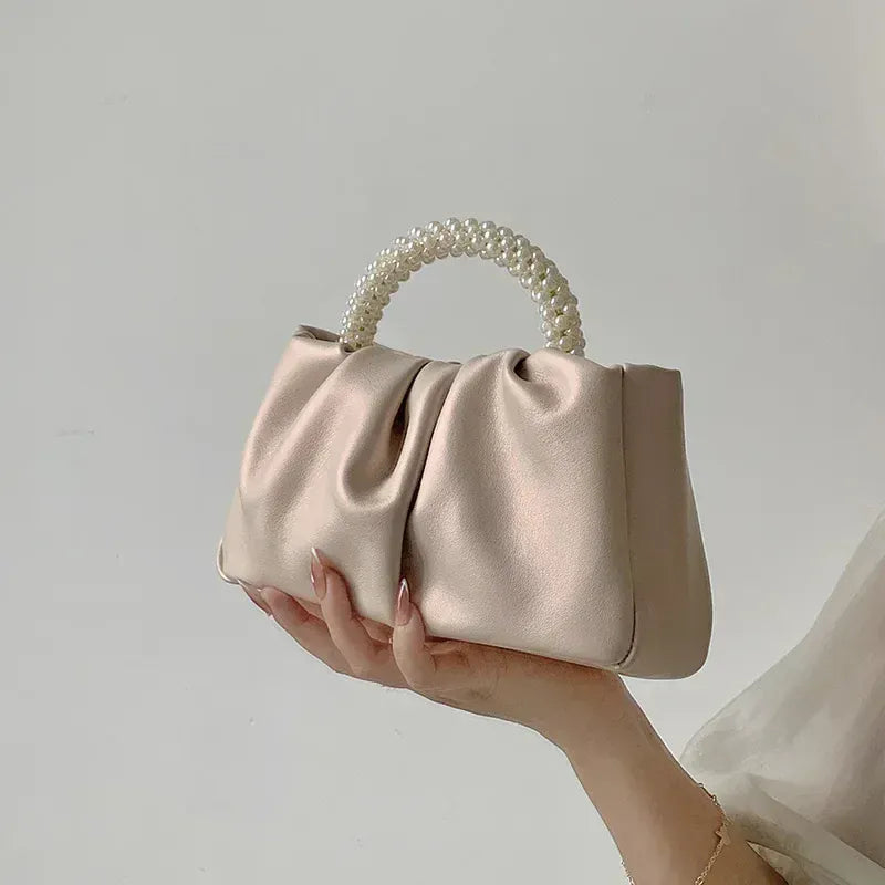 Celvera Tas Dames - Geplooide Avondtas met Parelhengsels | Elegant