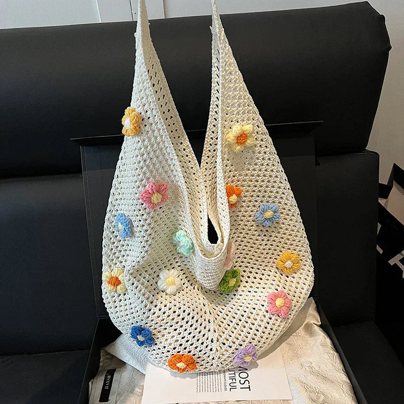 Celvera Tas Dames - Gehaakte Shopper met Bloemendetails | Zomer