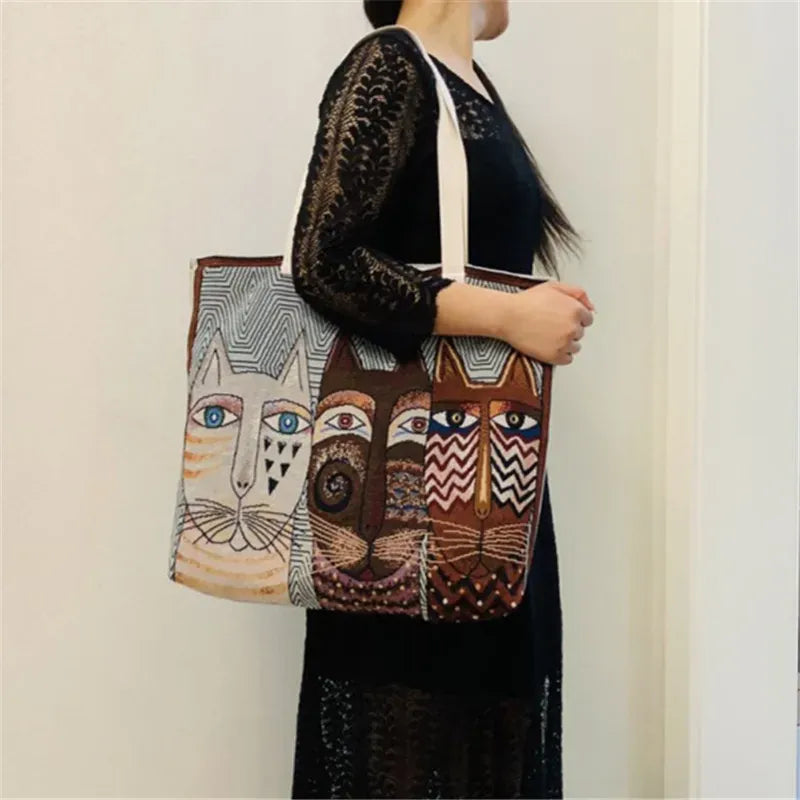 Celvera Shopper Dames - Grote Tote Bag met Katten en Hartjesprint | Casual