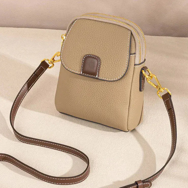Celvera Crossbody Tas Dames - Compacte Mini Tas met Dubbele Rits | Goudkleurig
