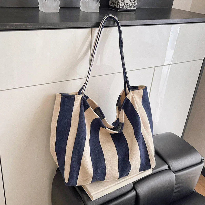 Celvera Tas Dames - Grote Tote Bag met Brede Strepen en Zachte Band | Casual