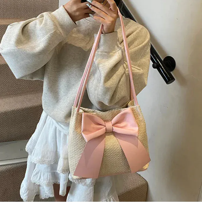 Celvera Tas Dames - Gevlochten Shopper met Oversized Strik | Zomer