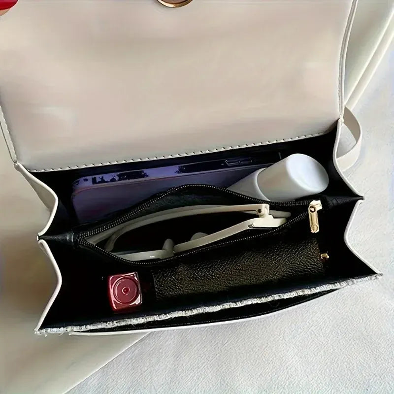 Celvera Tas Dames - Flap Tas met Contrast Band en Gouden Ring | Klassiek