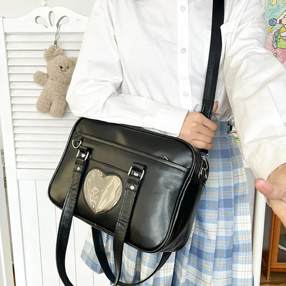Celvera Tas Dames - Rechthoekige Schoudertas met Hart Detail | Kawaii