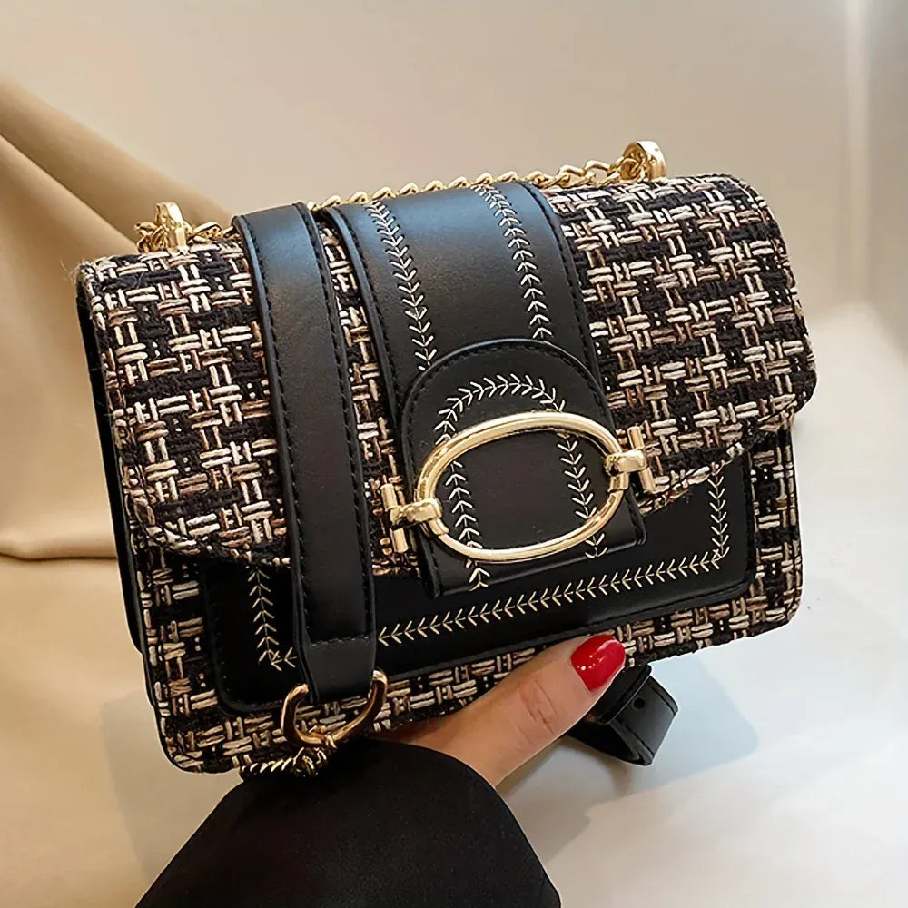 Celvera Tas Dames - Flap Tas met Contrast Band en Gouden Ring | Klassiek