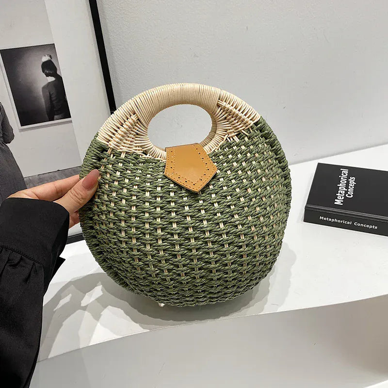 Celvera Tas Dames - Ronde Gevlochten Tas met Houten Handvat | Zomer