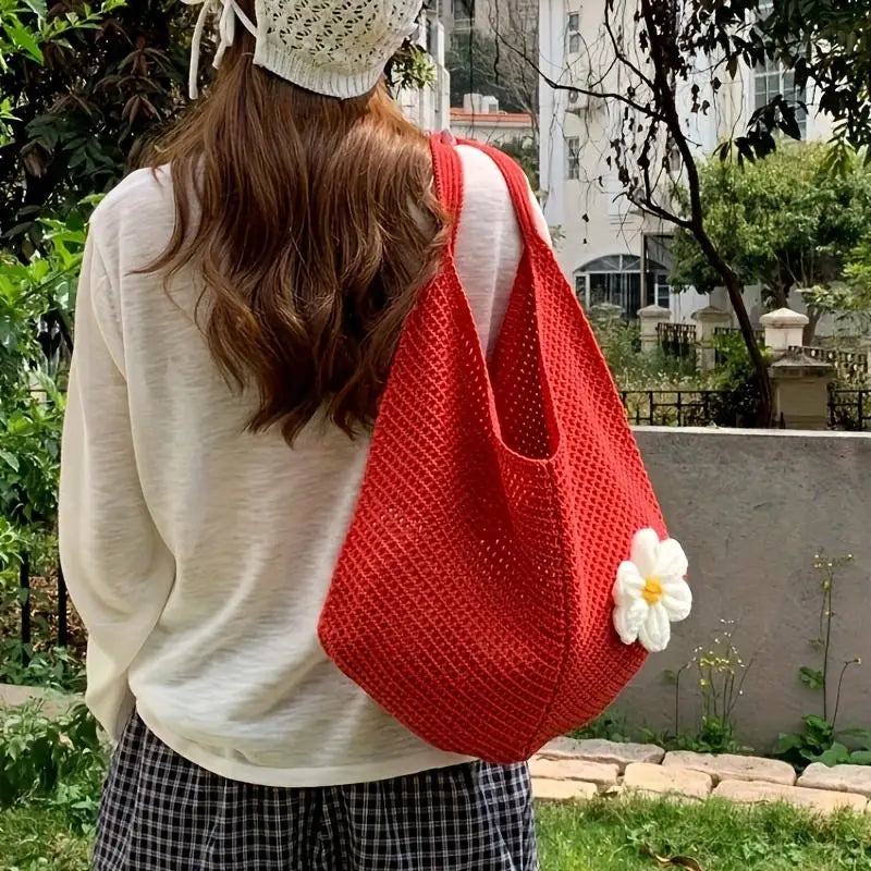 Celvera Tas Dames - Gehaakte Shopper met Bloemendetail | Zomer