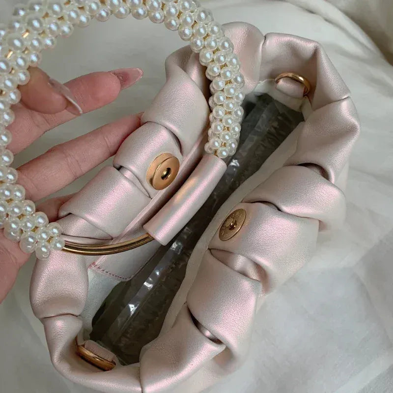 Celvera Tas Dames - Geplooide Avondtas met Parelhengsels | Elegant