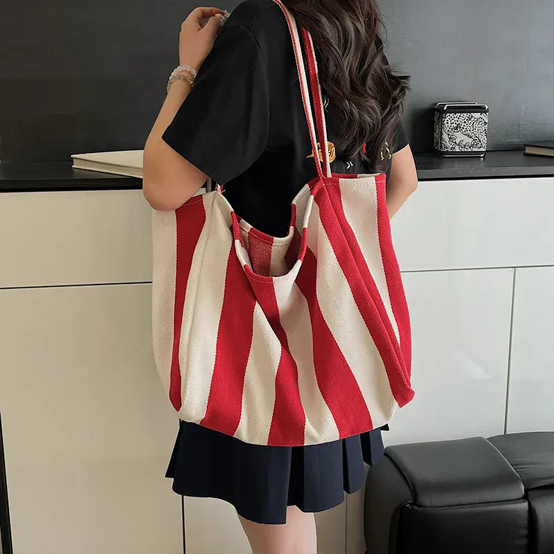 Celvera Tas Dames - Grote Tote Bag met Brede Strepen en Zachte Band | Casual