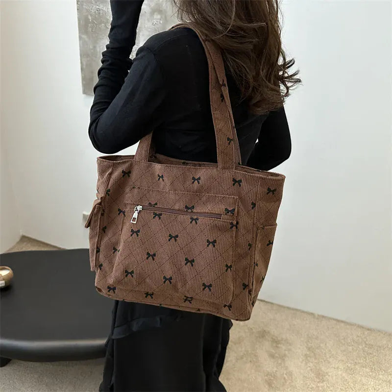 Celvera Shopper Dames - Gewatteerde Tote Bag met Strikjesprint | Casual