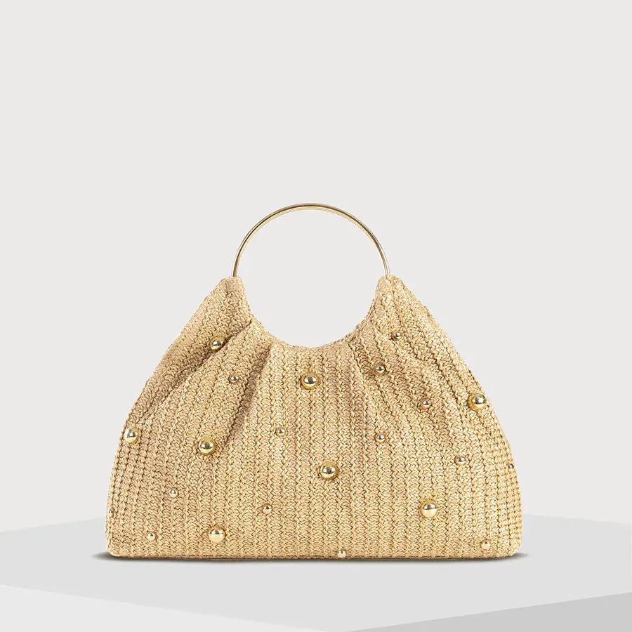 Celvera Tas Dames - Gevlochten Zomertas met Gouden Studs en Ring | Casual