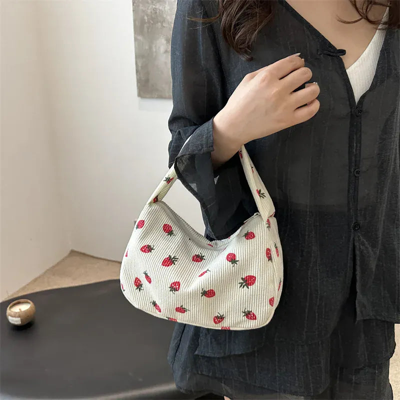 Celvera Tas Dames - Mini Schoudertas met Aardbeienprint en Structuur | Zomer