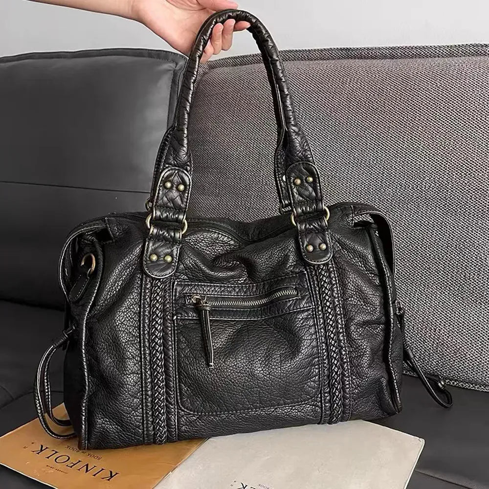 Celvera Tas Dames - Ruime Handtas met Gevlochten Details en Frontritsvak | Vintage